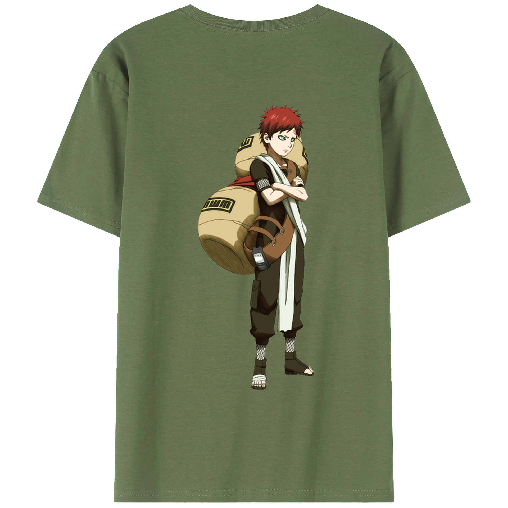 （画像用） NARUTO -ナルト- ガアラ Gaara 綿100％ メンズ半袖Tシャツ（バックプリント） 通気性